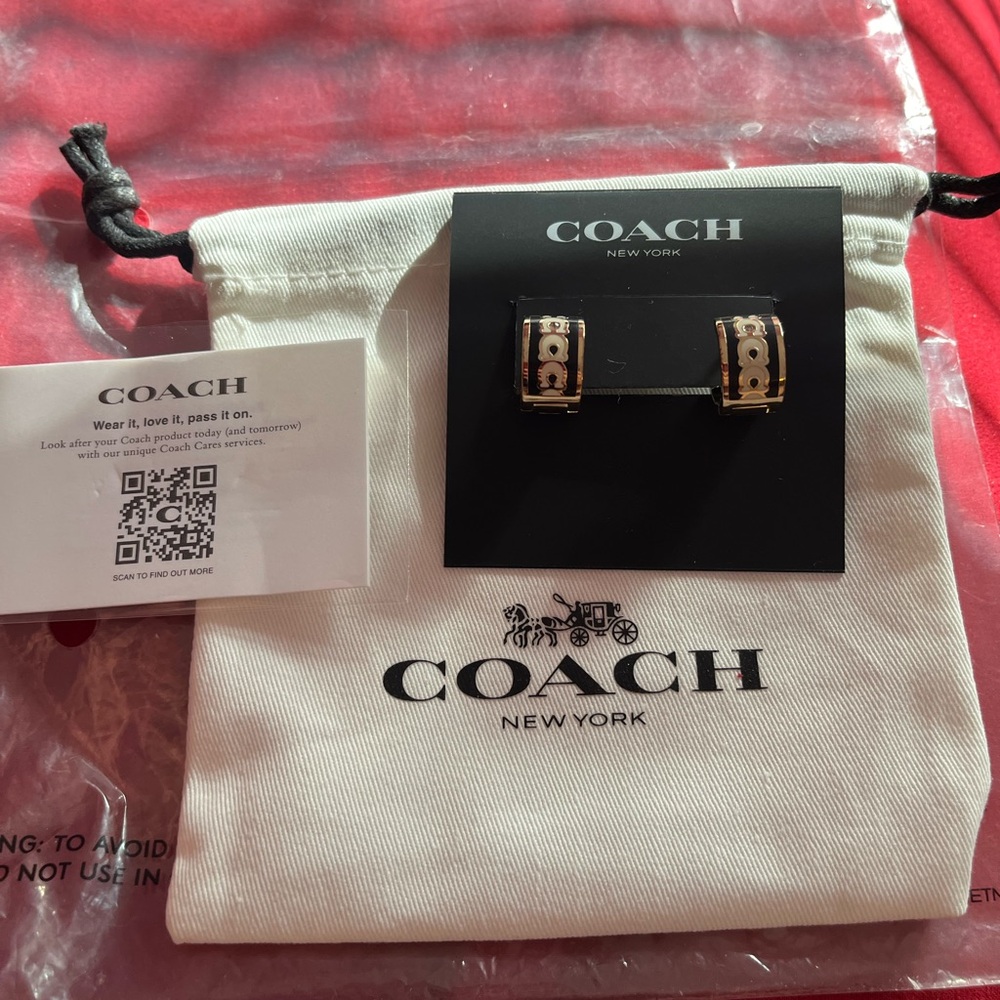 Coach Signature Enamel Hoop Earrings